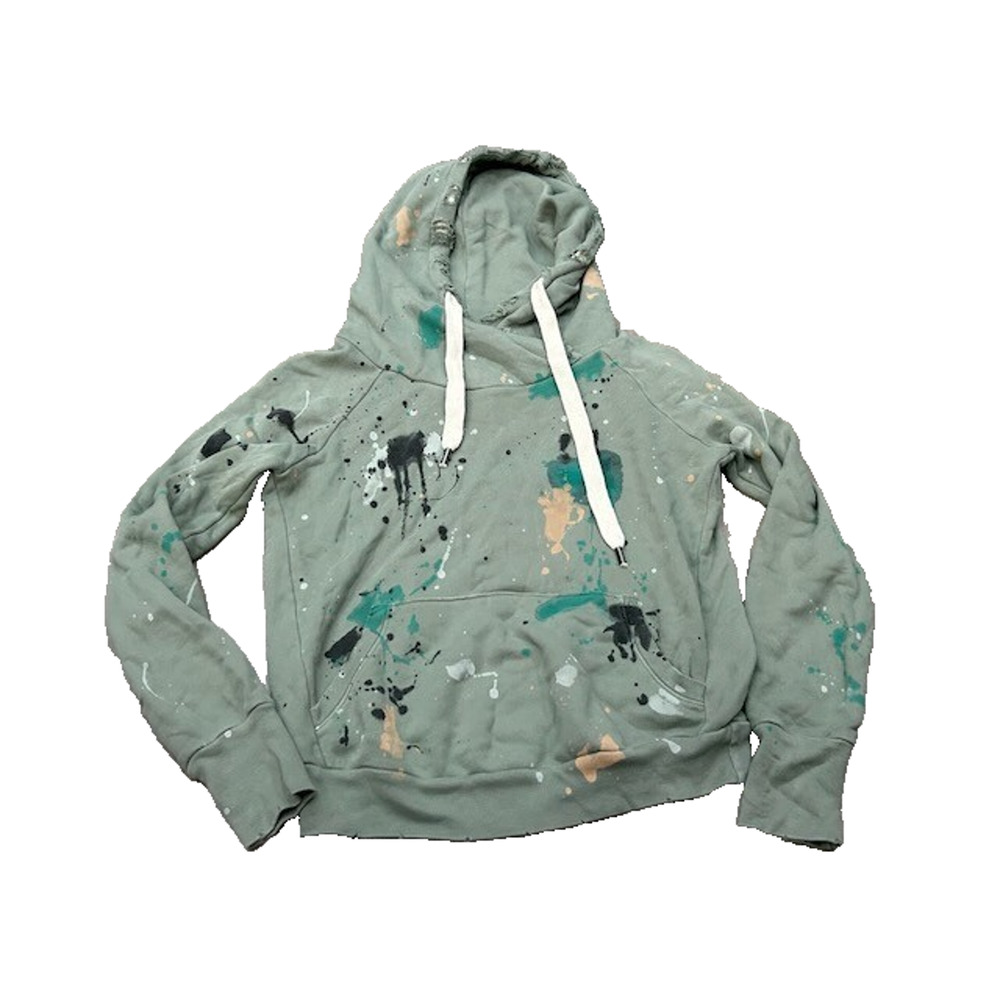 NSF Womens Paint Splatter Hoodie Sweatshirt Distressed Thrash Y2K Green Size P